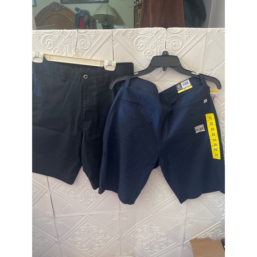 Hang Ten Mens Stretch Chino Shorts 2 Pack Black Dress Blues Navy Size 32 1271241